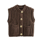 Damen Strickweste mit Knopf und Taschen R&B