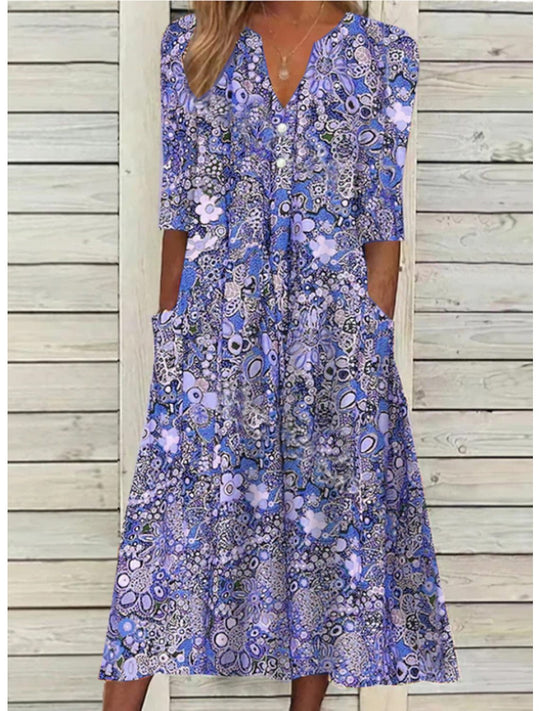R&B | Blumen Midi Kleid mit Taschen