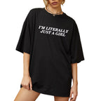 Damen Oversized Statement T-Shirt mit kreativem Schriftzug R&B