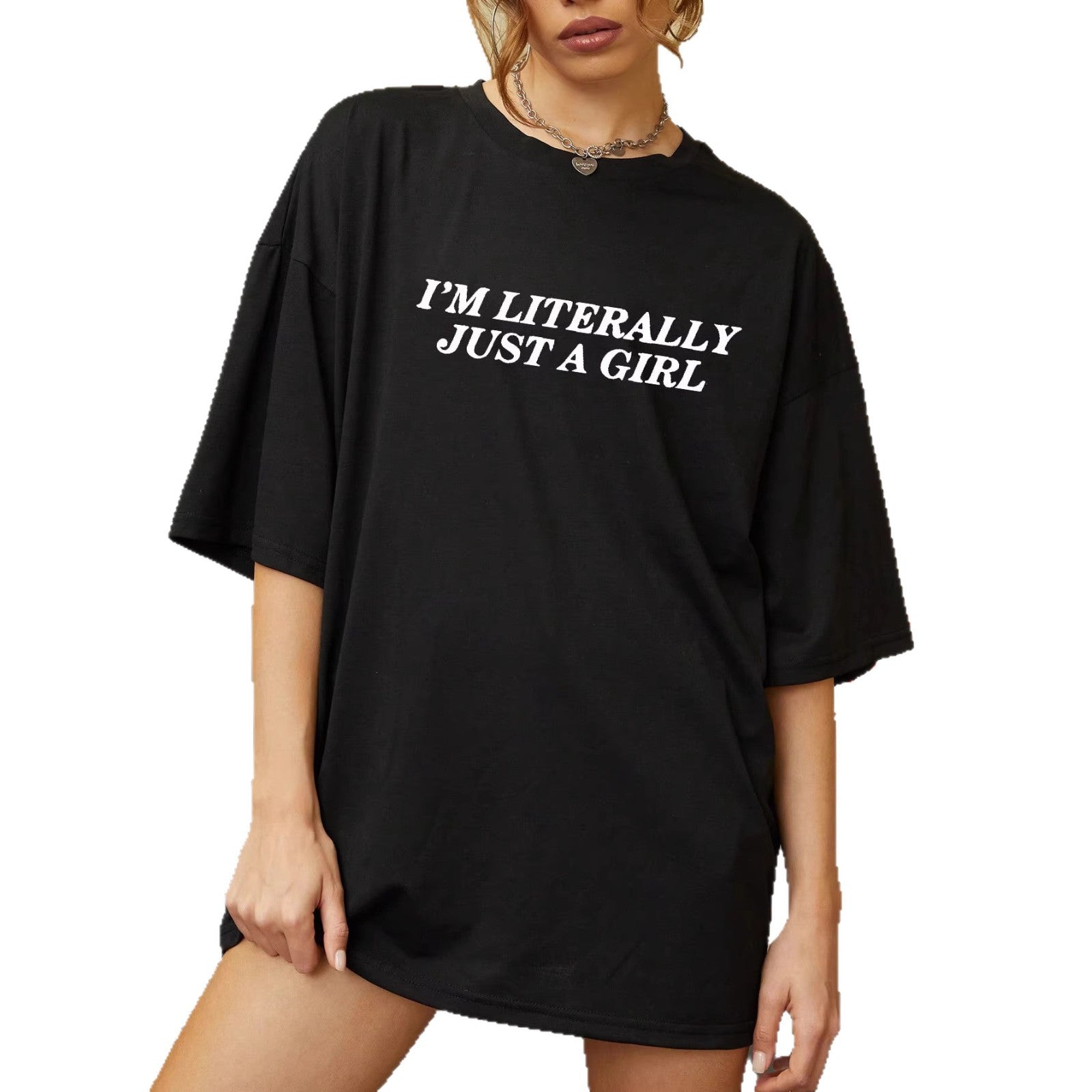 Damen Oversized Statement T-Shirt mit kreativem Schriftzug R&B