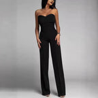 Damen eleganter Jumpsuit mit schulterfreiem Design und weitem Bein EB