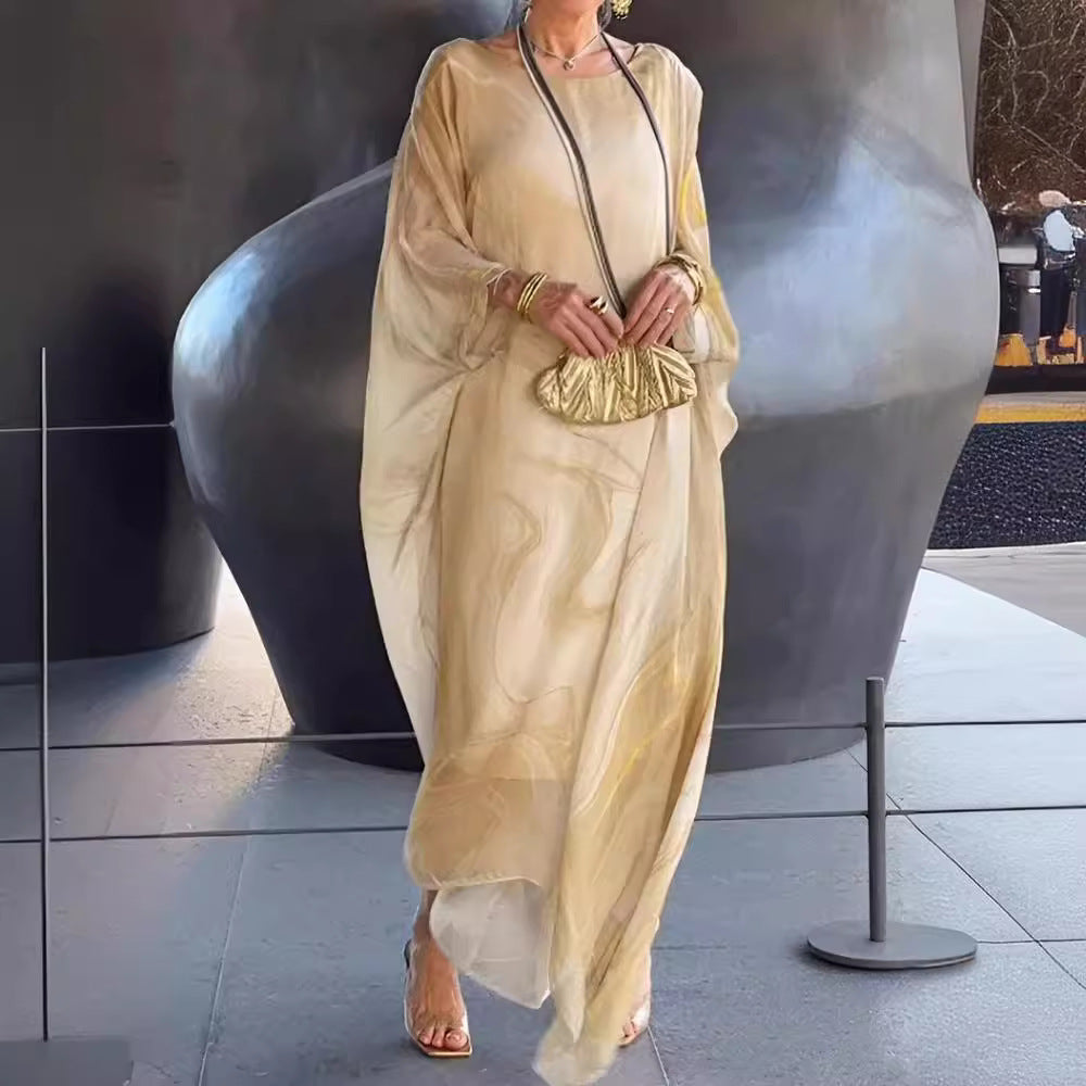 Damen fließendes Kaftan-Kleid mit auffälligem Muster R&B