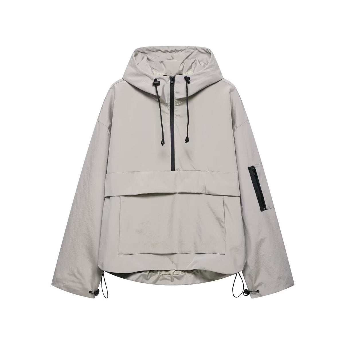 Damen nan winddichter Oversize Anorak mit Halbzip, Kängurutasche und verstellbarer Kapuze R&B
