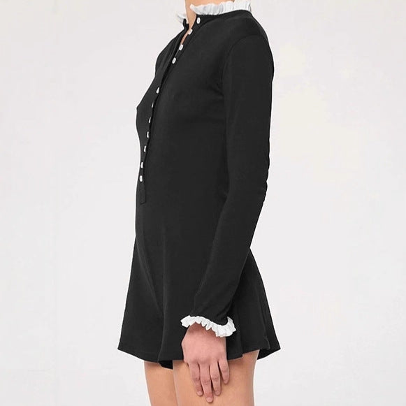 Damen Eleganter Langarm-Jumpsuit mit Knopfleiste und Rüschendetails R&B
