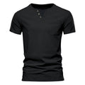 Herren Kurzarm-Henley-T-Shirt mit praktischer Brusttasche und anpassbarem Knopfverschluss R&B