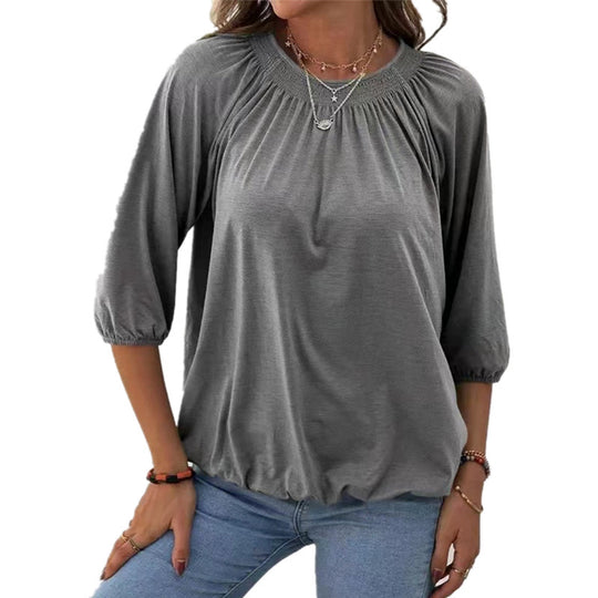 Damen leichtes Blusenshirt mit romantischem Puffärmel und lässigem Schnitt R&B