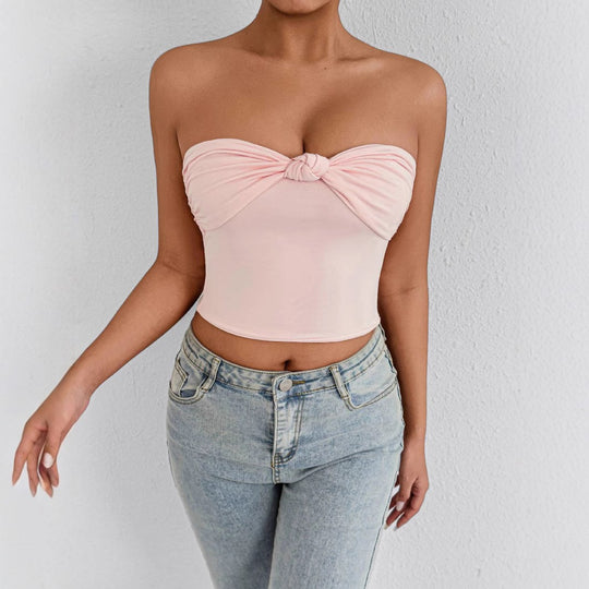 Damen Bandeau Crop-Top mit Knoten-Design R&B