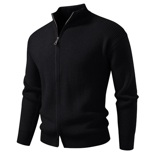 Herren Strickjacke mit hohem Kragen und durchgehender Reißverschluss R&B