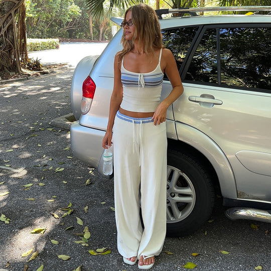 Damen Zweiteiler-Set mit weichem Tops und weitem Hosen Schnitt R&B