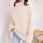Damen Feinstrickpullover mit hohem Kragen und weitem Schnitt R&B