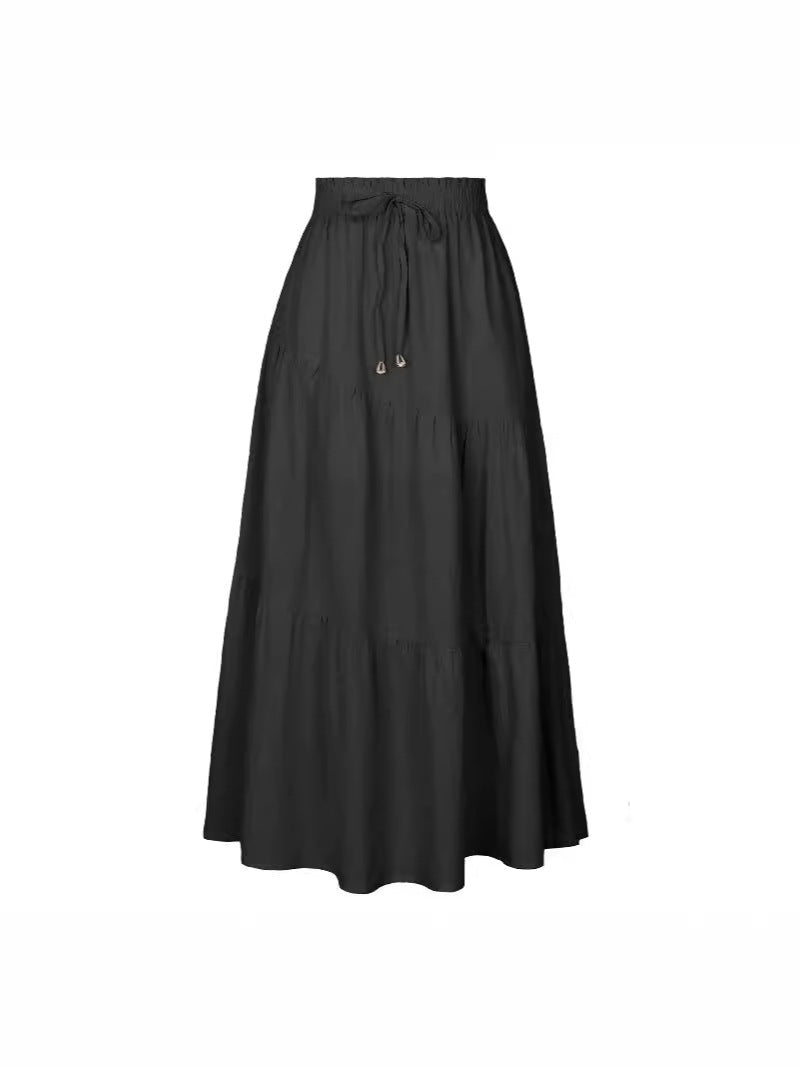 Damen langer Rock mit schwingenden Volants und elastischem Taillenbund R&B