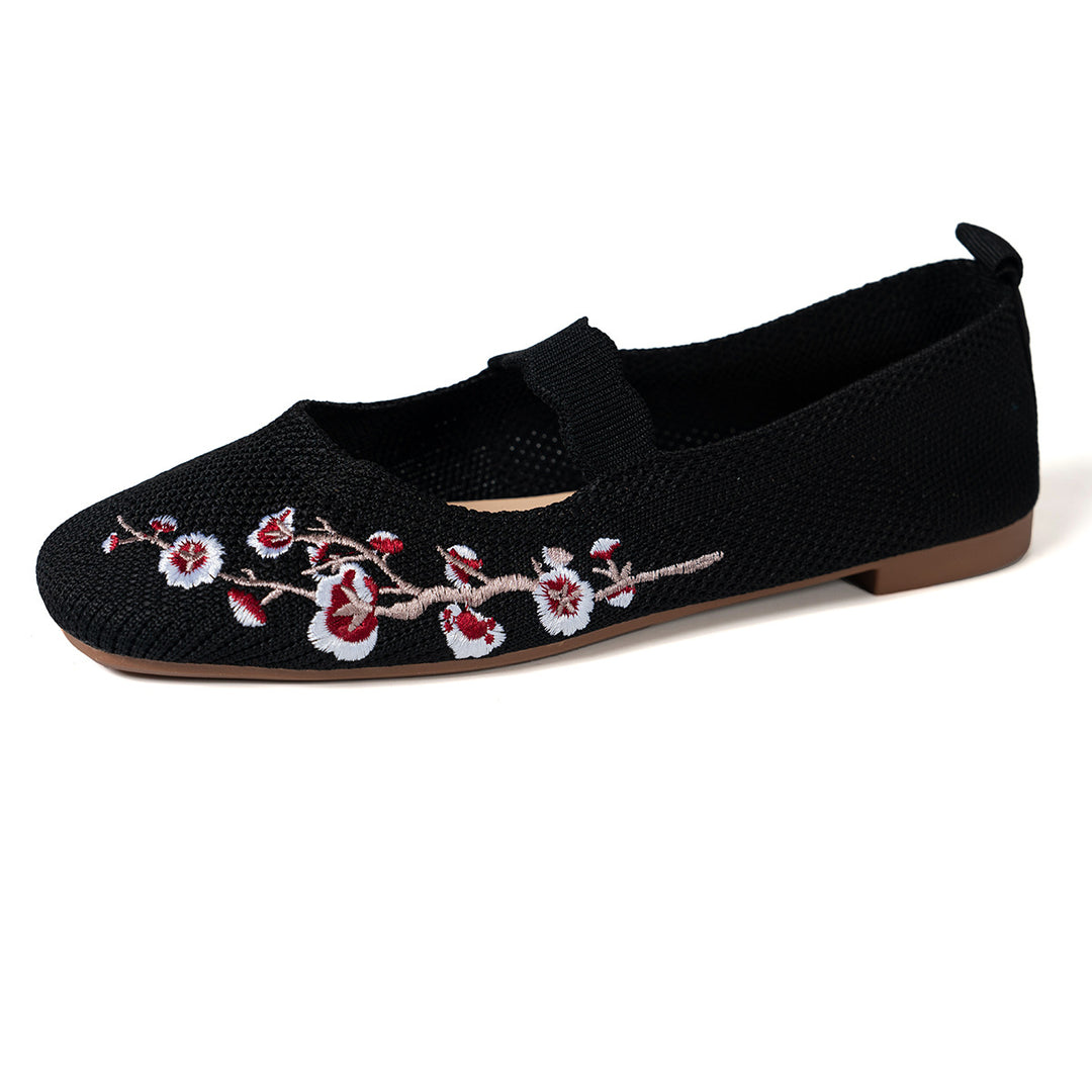 Damen Ballerinas mit floralem Stickdesign und elastischem Riemen R&B