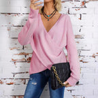 Damen Wickelpullover mit V-Ausschnitt und weitem Schnitt R&B