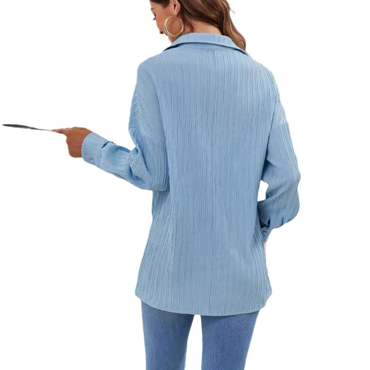 Damen lässige Hemdbluse mit Struktur und langen Ärmeln R&B