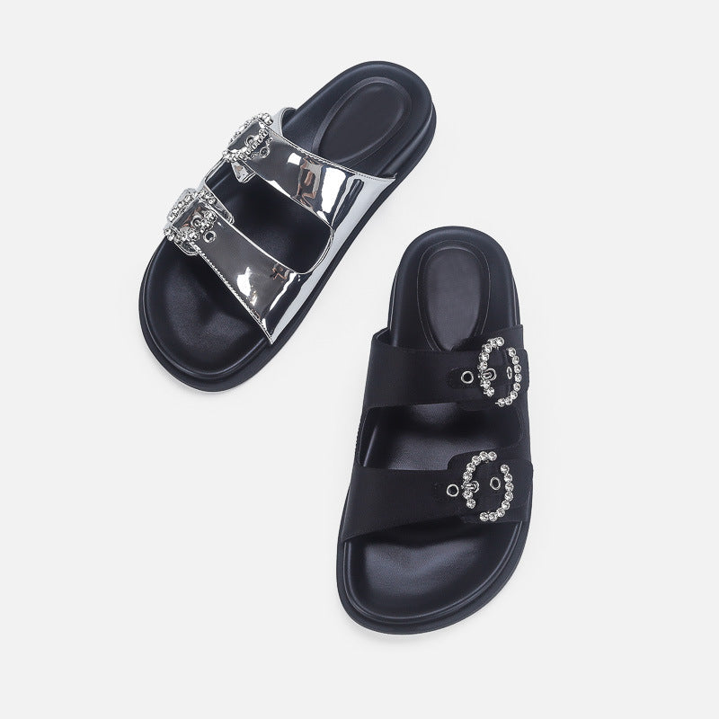Damen Elegante Sandalen mit glitzernden Riemen und verstellbarem Schnallenverschluss R&B