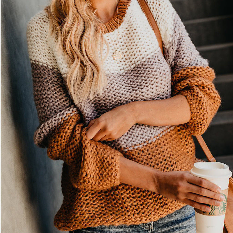Damen lässiger Pullover mit weitem Schnitt und modischem Farbblockdesign R&B