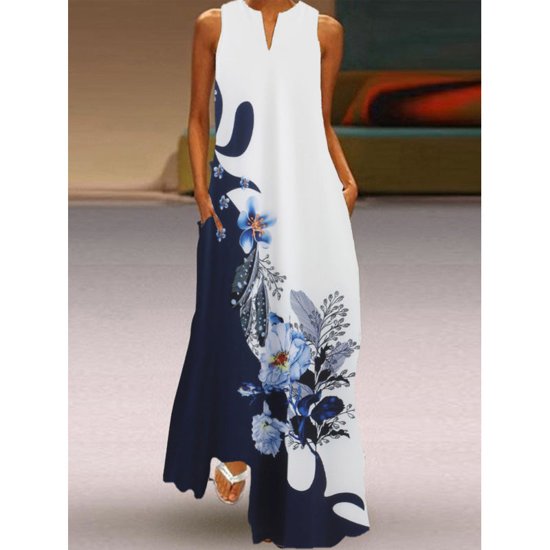 Damen Maxikleid mit elegantem floralem Design und seitlichen Taschen R&B