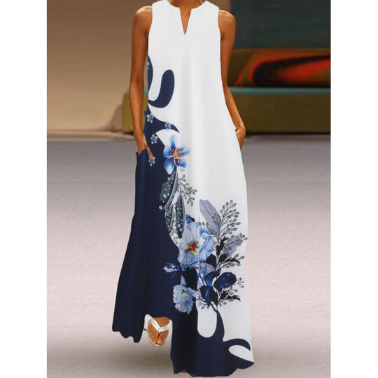 Damen Maxikleid mit elegantem floralem Design und seitlichen Taschen R&B