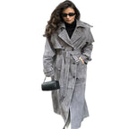Damen Eleganter Long-Trenchcoat aus weichem Wildleder R&B