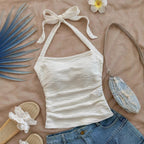 Damen Trägershirt mit dekorativem Knoten und wellenförmigem Design R&B