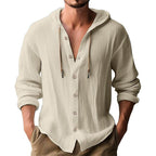 Herren lässiges Kapuzenshirt aus atmungsaktiver Baumwolle mit Knopfleiste und verstellbarem Kordelzug R&B