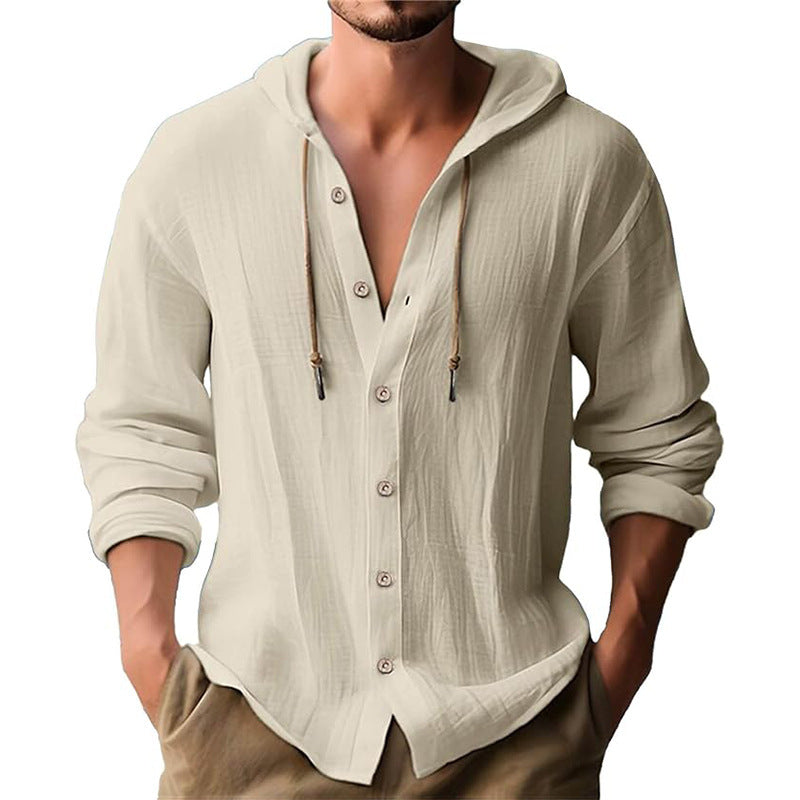 Herren lässiges Kapuzenshirt aus atmungsaktiver Baumwolle mit Knopfleiste und verstellbarem Kordelzug R&B