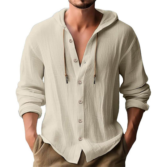 Herren lässiges Kapuzenshirt aus atmungsaktiver Baumwolle mit Knopfleiste und verstellbarem Kordelzug R&B