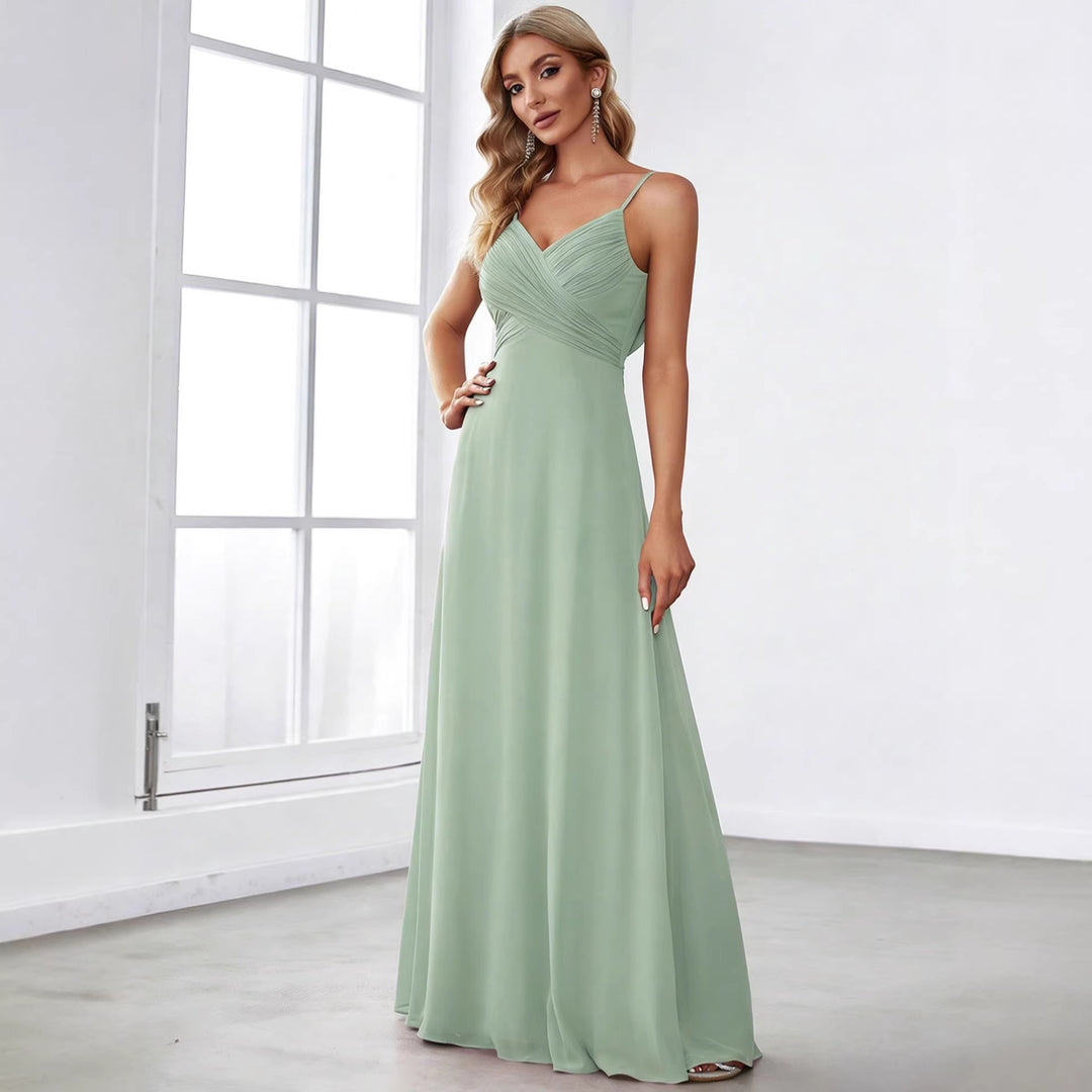 Damen nan fließendes Chiffon-Abendkleid mit überkreuzter Drapage, Empire-Taille und feinen Spaghettiträgern R&B