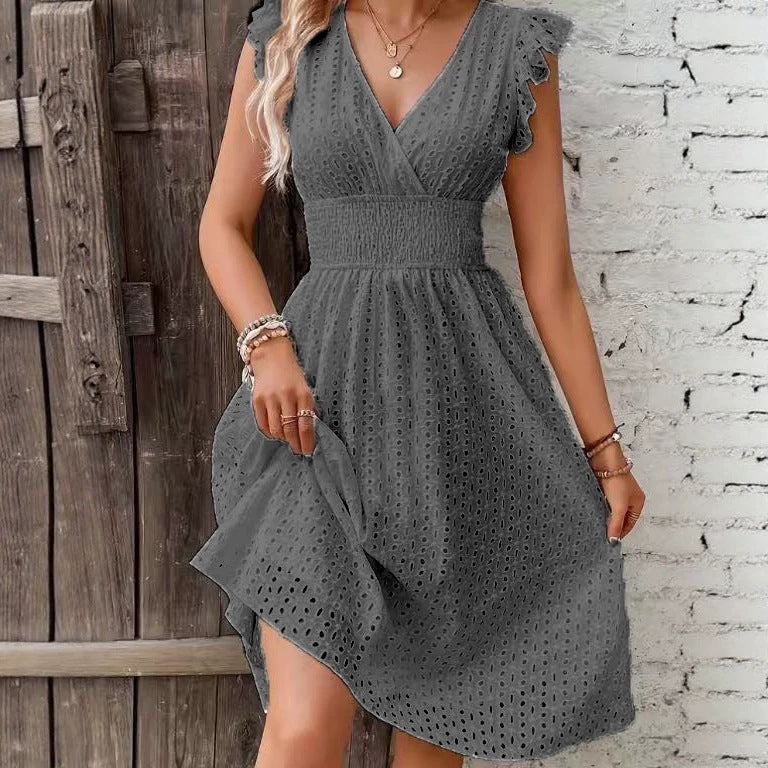 Damen Wickelkleid mit luftigen Rüschen und elastischem Bund R&B