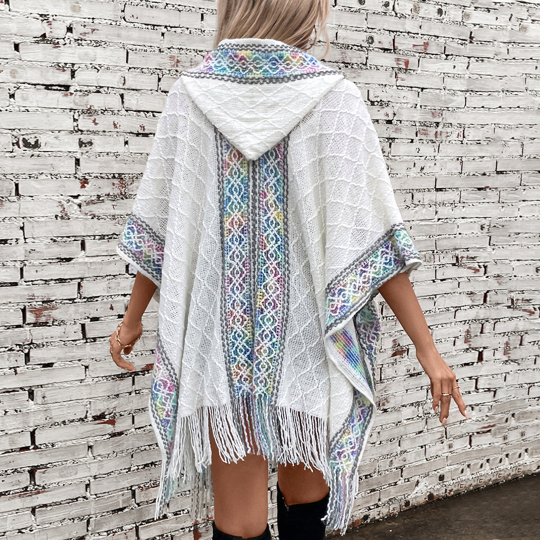 Damen eleganter Poncho mit hochwertigem Strukturdesign und Fransen R&B