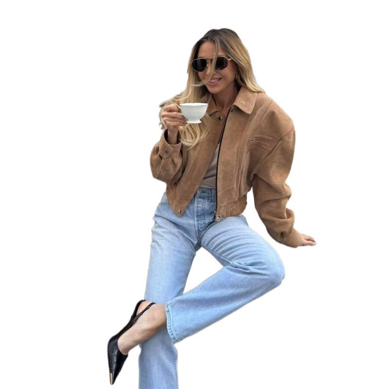 Damen Kunstleder-Windjacke mit tailliertem Schnitt und innovativen Details R&B