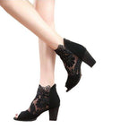 Damen Peeptoe-Stiefeletten mit floraler Spitze und elegantem Blockabsatz R&B