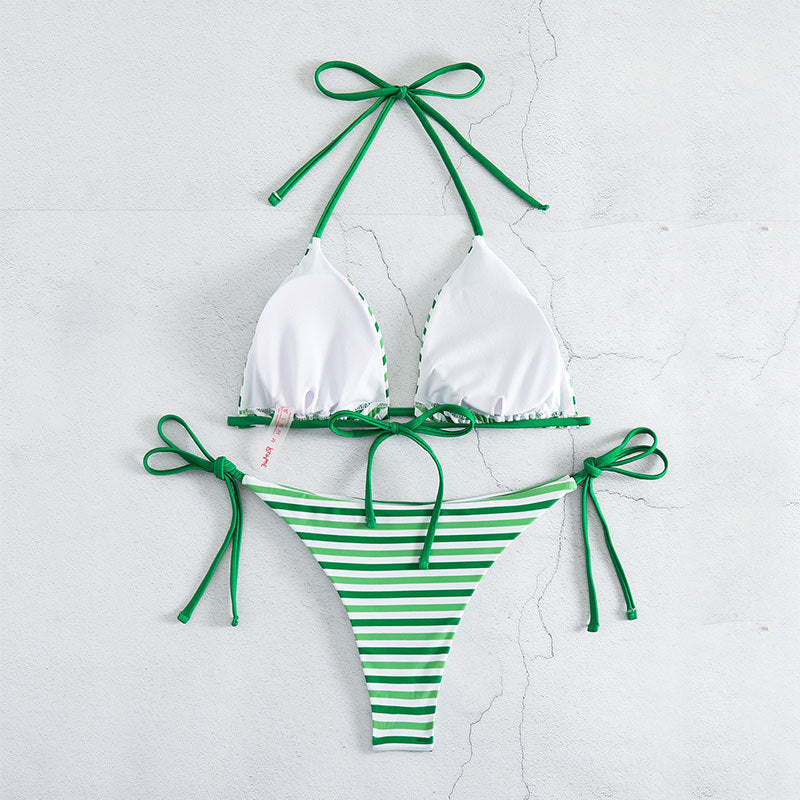 Damen Triangel-Bikini mit verspieltem Streifenmuster