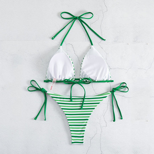 Damen Triangel-Bikini mit verspieltem Streifenmuster R&B