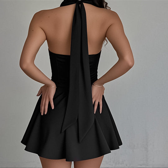 Damen Verspieltes Cocktailkleid mit tiefem V-Ausschnitt und fließendem Rock R&B