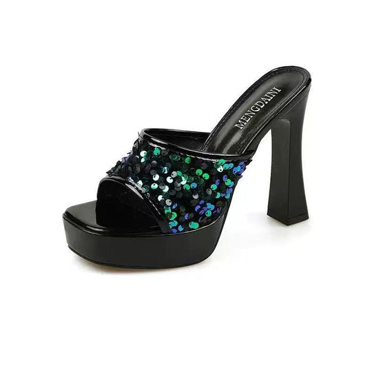 Damen glamouröse Plateau-Pumps mit funkelnden Paillettendetails R&B