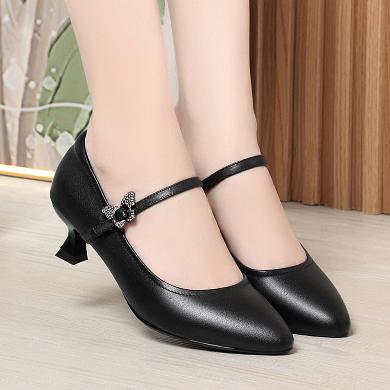 Damen Mary Jane Pumps mit verstellbarem Riemen und eleganter Schmuckschmetterling R&B
