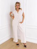 Damen Weitgeschnittener Jumpsuit mit Knopfleiste und Taschen R&B