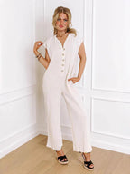 Damen Weitgeschnittener Jumpsuit mit Knopfleiste und Taschen R&B