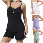 Damen Schlafset mit Spitzenbesatz aus Rippstoff R&B