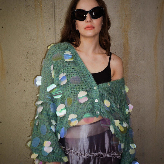 Damen Flauschiger Cardigan mit holografischen Akzenten R&B