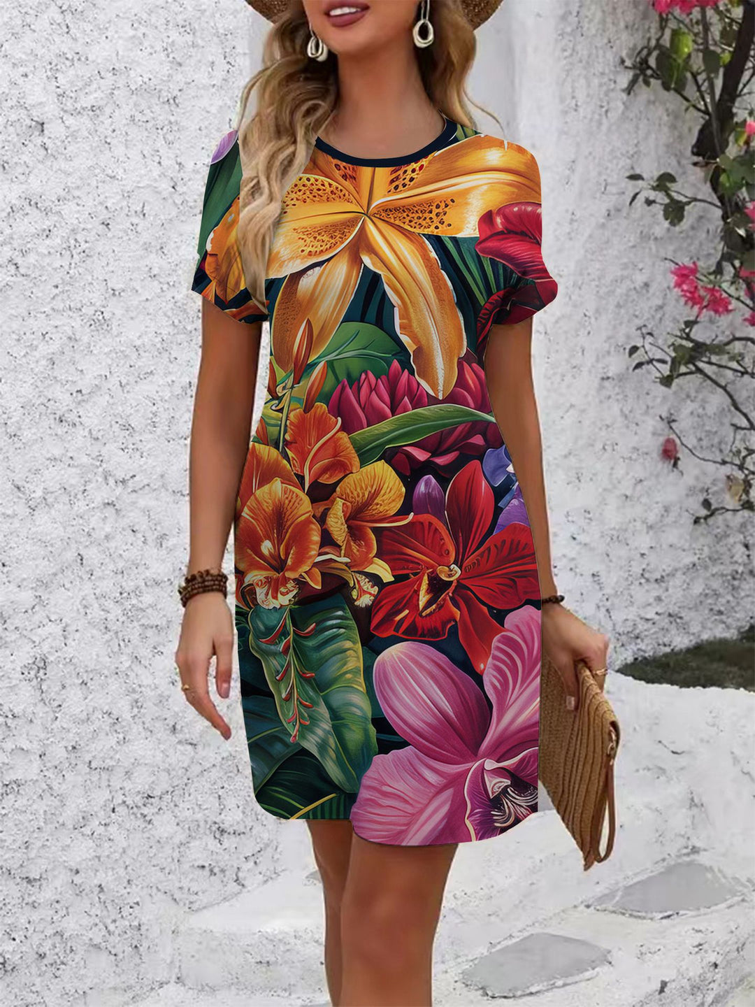 Damen komfortables Freizeitkleid mit lebhaftem Blumenmuster und lockerer Passform R&B