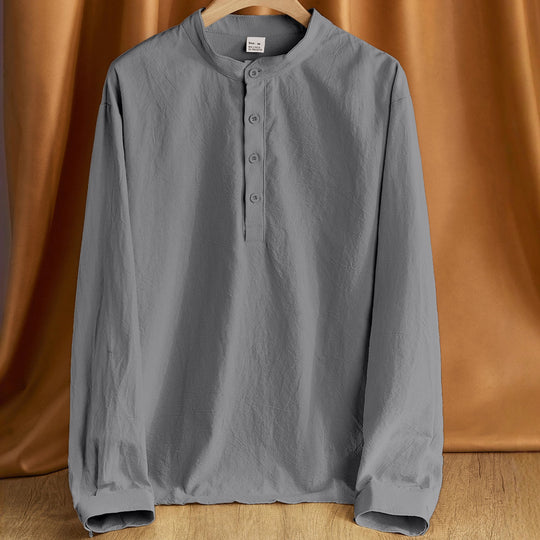 Herren nan Nehru-Kragen-Henley aus Baumwollstretch mit verdeckter Knopfleiste und schmaler Passform R&B