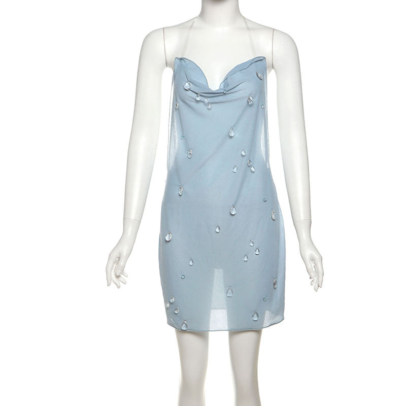 Damen elegantes halterloses Cocktailkleid mit funkelnden Akzenten R&B