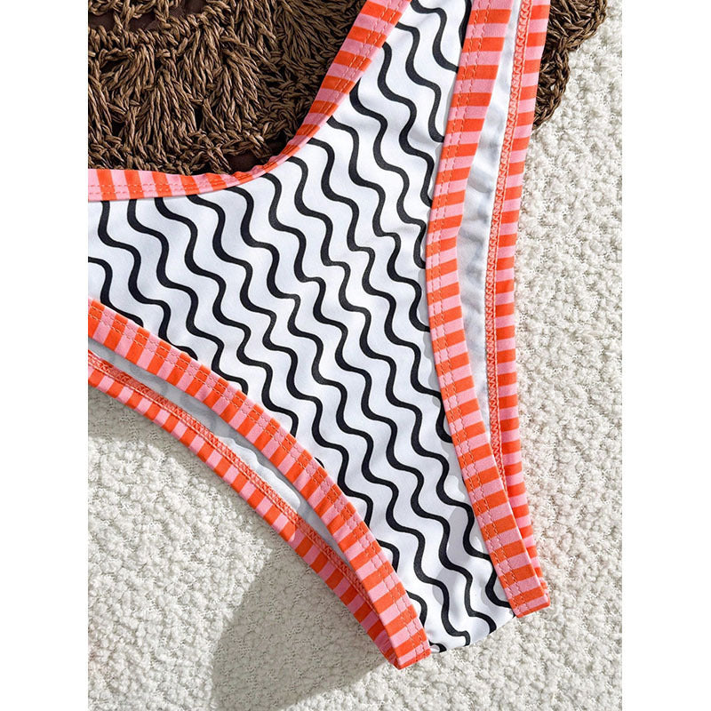 Damen Bandeau-Bikini mit Wellenmuster und verstellbaren Trägern R&B