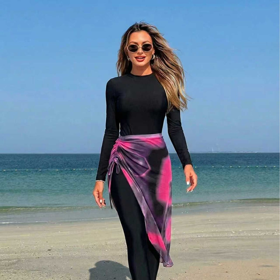 Damen Eleganter langer Badeanzug mit Wickelrock R&B