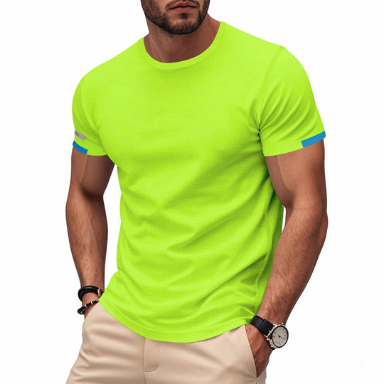 Herren nan athletisches Funktions-T-Shirt mit Rundhalsausschnitt, körpernahem Stretchschnitt und kontrastierendem Ärmelsaum R&B