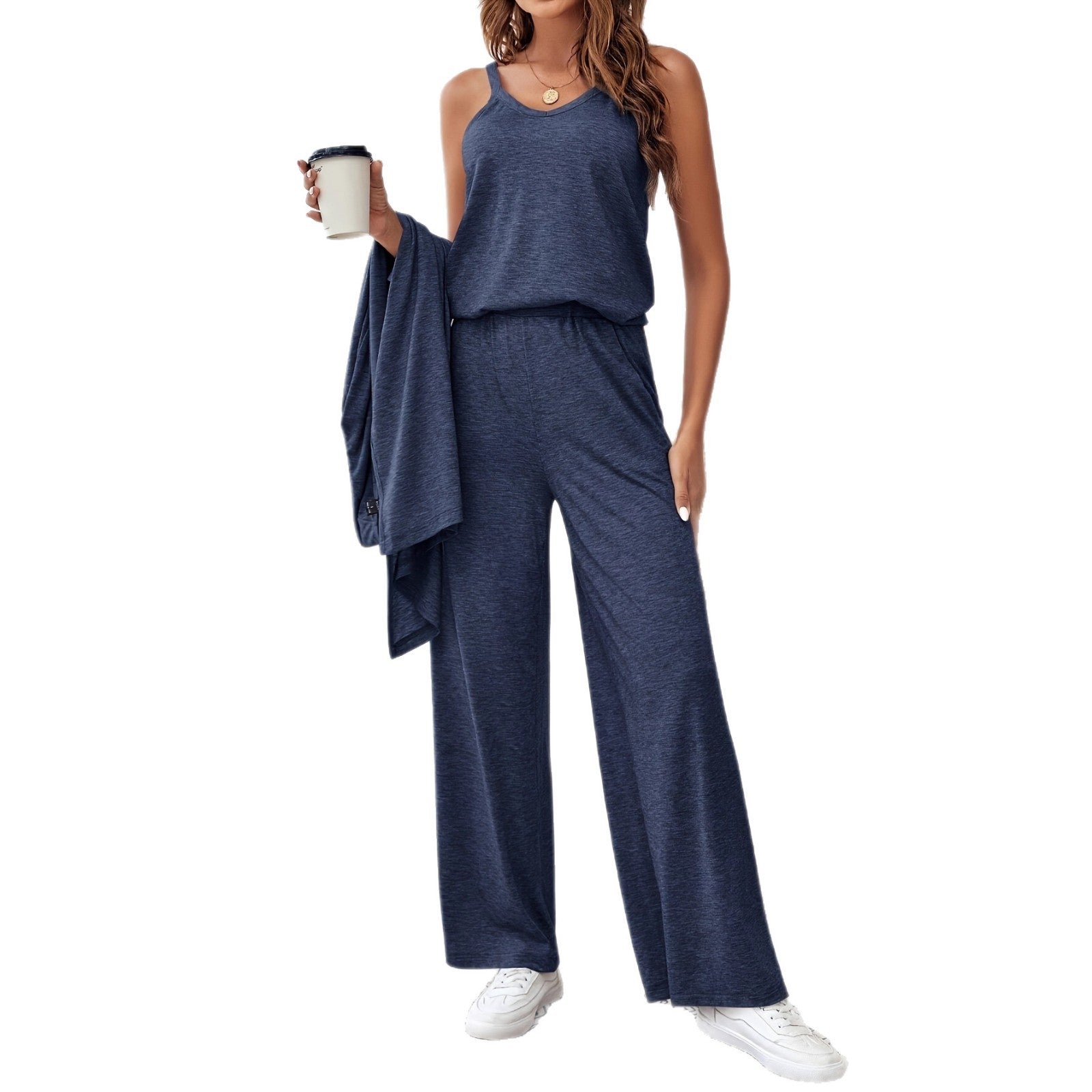 Damen Freizeit-Set mit weichem Langarm-Kimono und bequemen Hosen R&B
