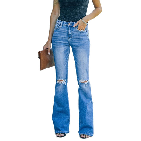 Damen Flared Jeans mit modischen Rissen und hohem Bund R&B