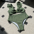 Damen Zweiteiler Bikini mit Rüschendesign und hohem Bund R&B